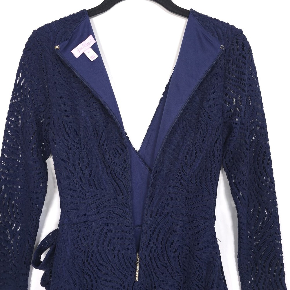 Lilly Pulitzer Tiki Lace Wrap Romper Size XS True Navy Lace V-neck Long S 30688 - Picture 14 of 16